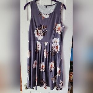 Gray dress with white flowers and pleated front